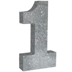 Silver Glitter Number 1 Wooden Table Centerpiece Birthday Party Decor 7.8 In