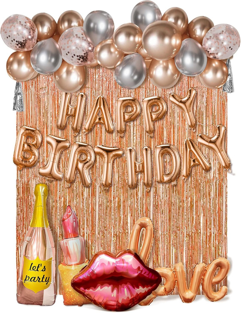 Rose Gold Birthday Decorations Set for Women,Happy Birthday Letter Balloon Banne