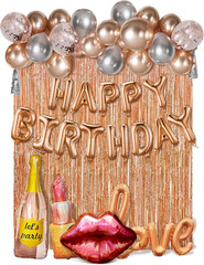 Rose Gold Birthday Decorations Set for Women,Happy Birthday Letter Balloon Banne