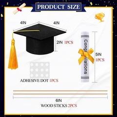 Black Gold Graduation Cap Cake Topper Centerpiece Stick Class Of 2026