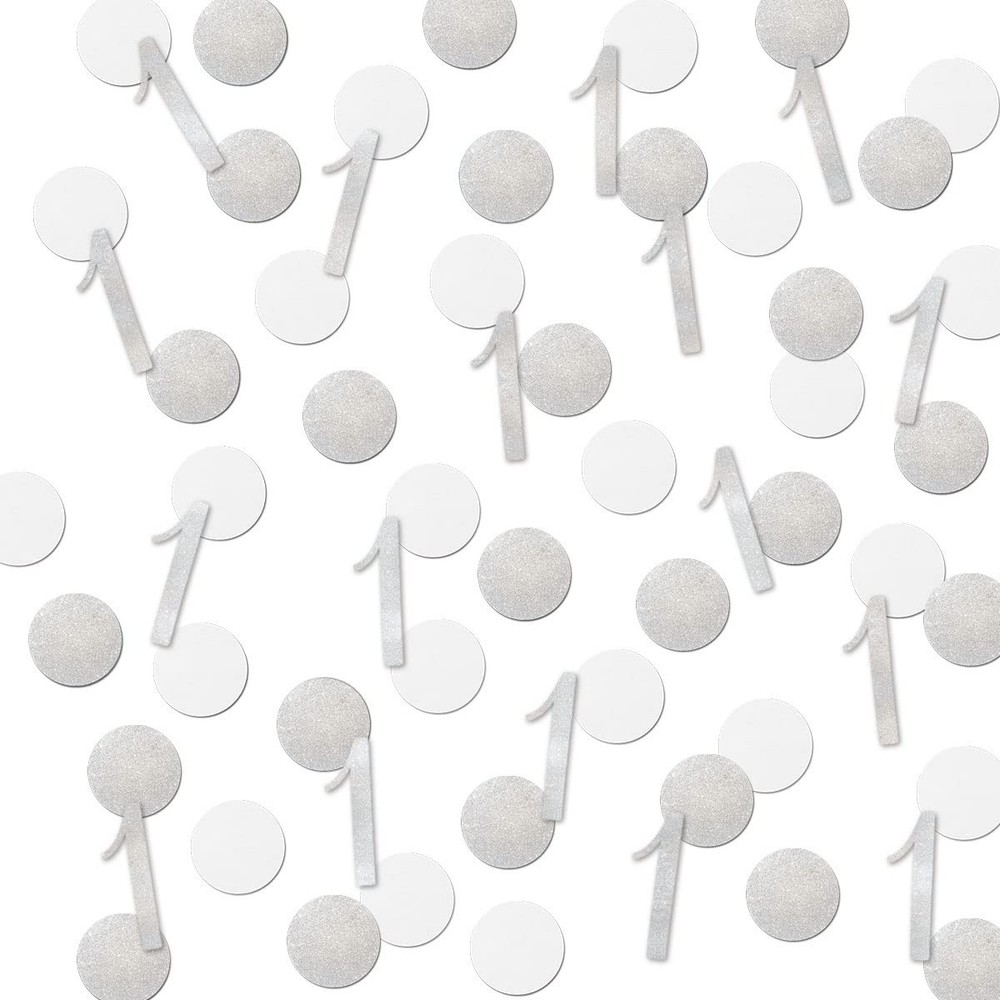 Silver Glitter 1 Confetti 1st Birthday Number 200 PCS Anniversary Decoration
