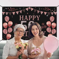 50Th Birthday Decorations for Women – Rose Gold 50Th Birthday Banner Backdrop 50