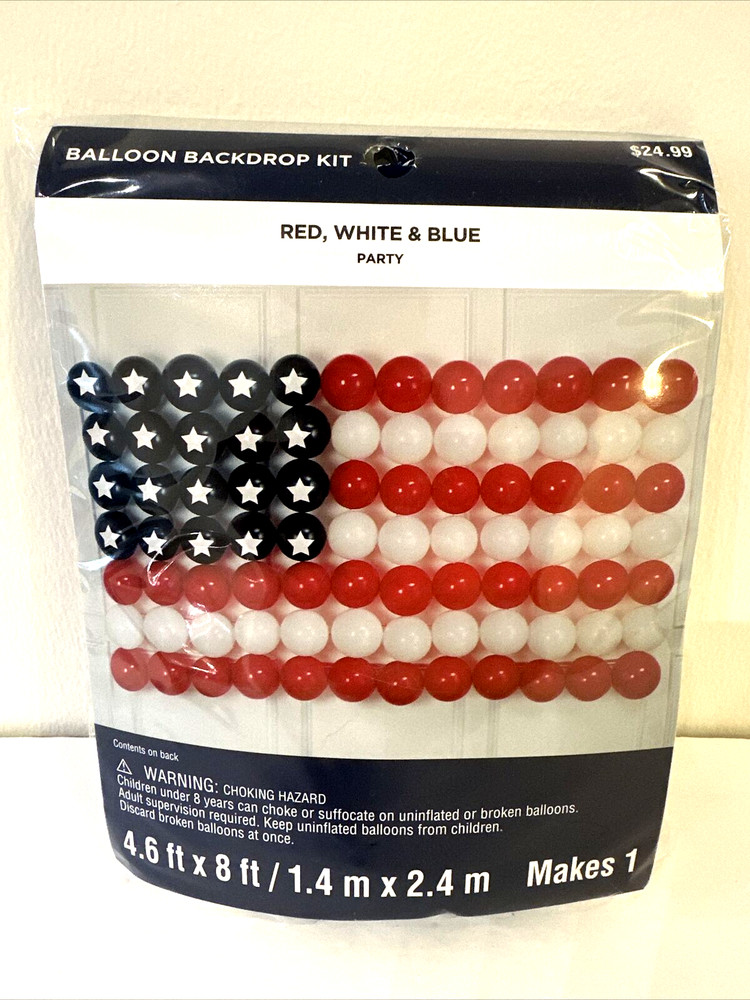 July 4th Independence Day Balloon Backdrop Kit 120 Pieces 8 Feet Red White Blue