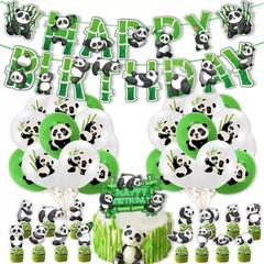 Cute Panda Theme Birthday Party Decorations Set Banner Balloon Cake Toppers