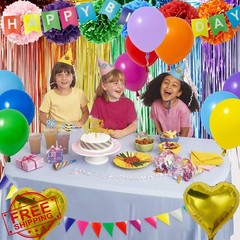 HipTree 62pcs Multi Color Birthday Party Decorations Banner Balloons