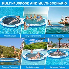 Inflatable Water Hammock Floating Dock 8 FT with Mesh, Tanning Pool Raft Roun…