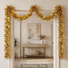 4 Pcs Gold Tinsel Garland Each 6.56 FT Hanging Glitter Metallic Foil Textured