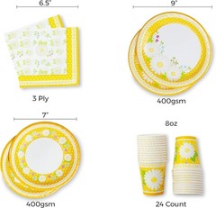 Beautiful Daisy-Themed Paper Plates and Napkins Set for 24 Guests – Spring Decor