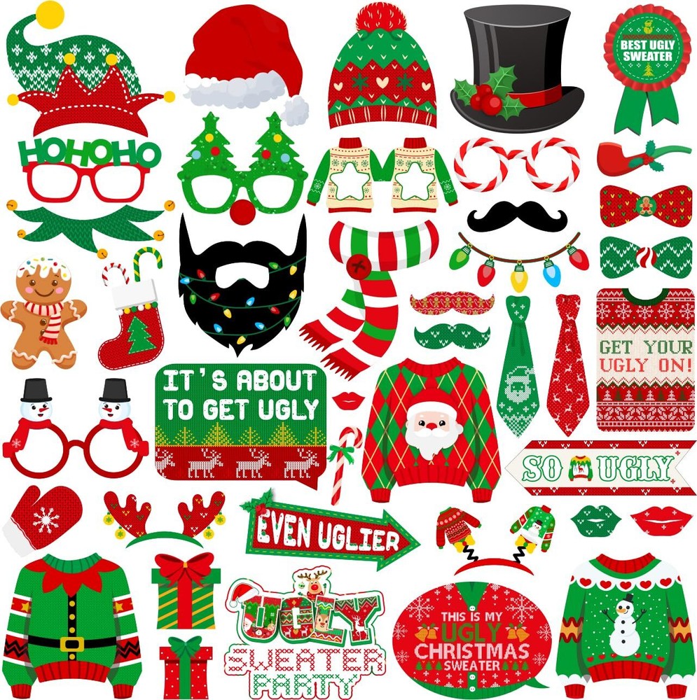 Ugly Christmas Sweater Party Decorations Photo Props 42Pcs Ugly Sweater Photo…