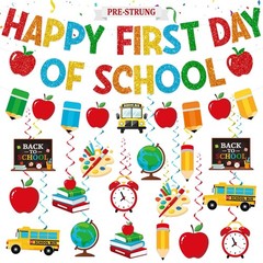 First Day of School Decorations, Pre-Strung Glitter First Day of School Banne…