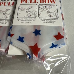 4th July USA Party Decor Fabric Pull Bow 6” WHITE w/ RED & BLUE STARS LOT of 4
