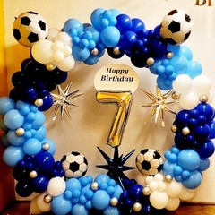 Soccer Balloon Arch Kit,Royal Blue Silver White Metallic Silver Football Ball…