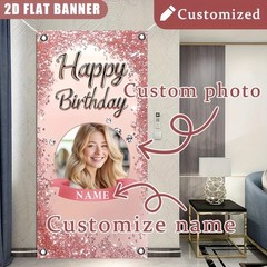 1pc 2D Personalized Birthday Poster Customizable Name Photo Party Banner Decor ♤