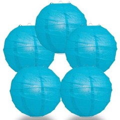 BULK PACK (5) 20″ Turquoise Round Paper Lantern, Crisscross Ribbing, Chinese Han