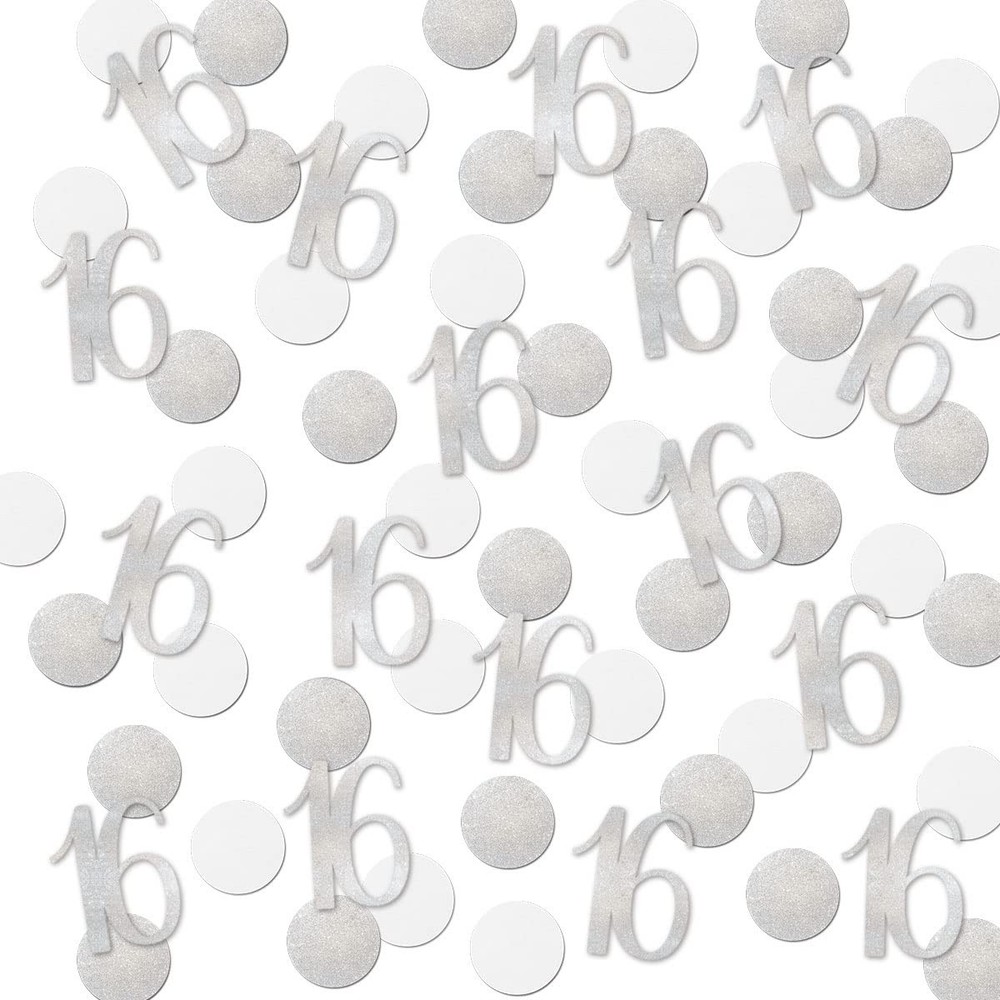 200 PCS Silver Glitter Number 16 Happy 16th Birthday Party Table Confetti