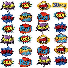 30 Hero Themed Party Decorations Signs 6 x 7 Inch Cardboard Cutouts Assorted