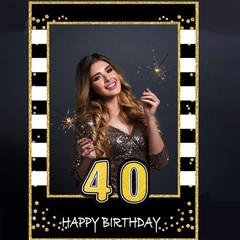 Glittery 40th Selfie Photo Booth Frame Black and Gold Party Photo Props – Upg…