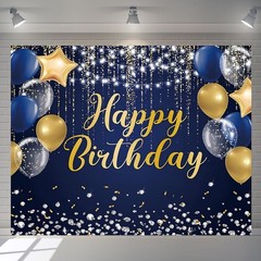 Happy Birthday Backdrop 10x8ft for Men Boys Navy Blue and Gold Happy Birthday…
