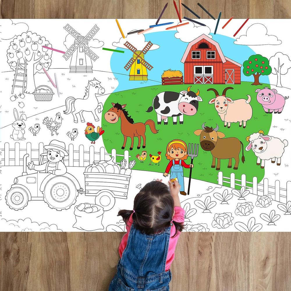 Farm Giant Coloring Poster for Kids Large Coloring Tablecloth Animals Drawing Ro