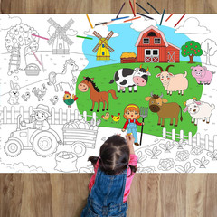 Farm Giant Coloring Poster for Kids Large Coloring Tablecloth Animals Drawing Ro