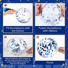 60 Pcs Balloons Kit 12 Inch Confetti with 2 Rolls Black, Blue, White