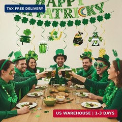 64Pcs St Patricks Day Decorations Kit Shamrock Lucky Banner Garlands Clover Hang