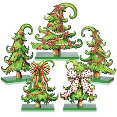 5 Pcs Whimsical Christmas Table Decorations Wooden Lime Green Christmas Tree …