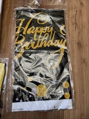 5 Piece Party Decoration Bundle 3 Banners 1 Backdrop, 1 Table Cloth Gold/Black