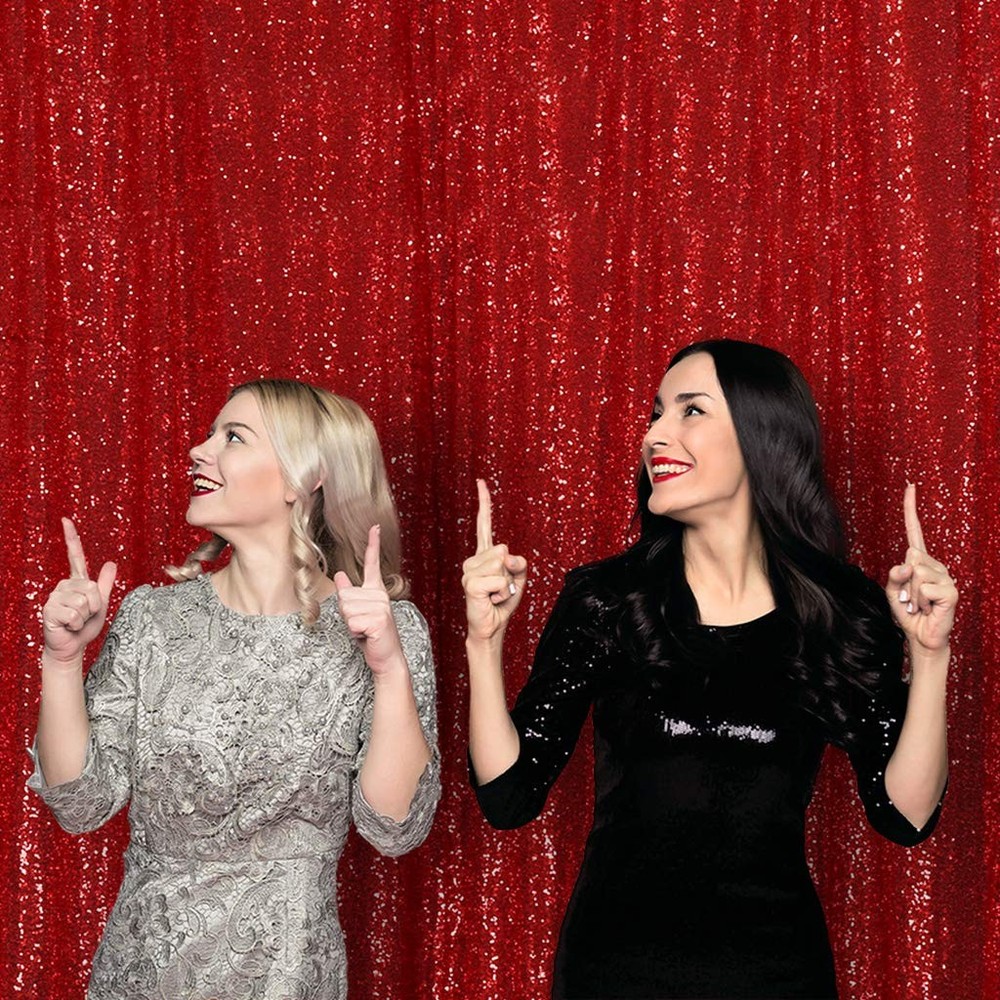 Juya Delight 6ft x 8ft Sequin Backdrop Curtain for Party Wedding Photography Red