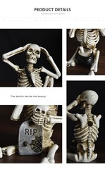 Set of 3 Skeleton Statues, Horror Skull Halloween Resin Decor, See/Hear/Speak…