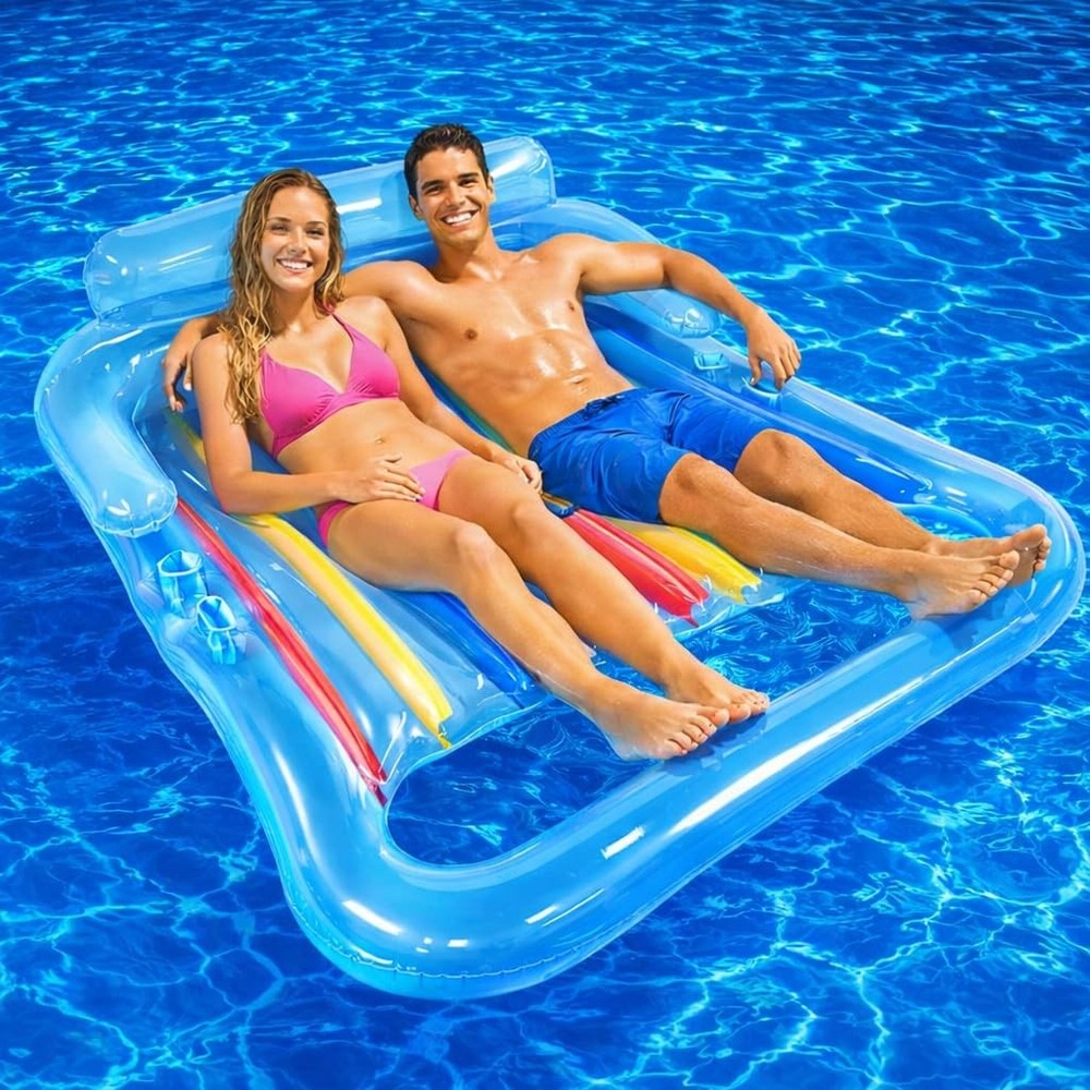 4E’s Novelty 2 Person Inflatable Pool Lounger Float for Two Adults with Phone
