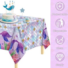 2 Pieces Mermaid Party Tablecloth Plastic Mermaid Party Supplies Disposable