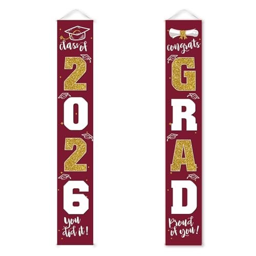 Charming 2026 Graduation Decorations: Maroon Gold Banners for Indoor/Outdoor Use