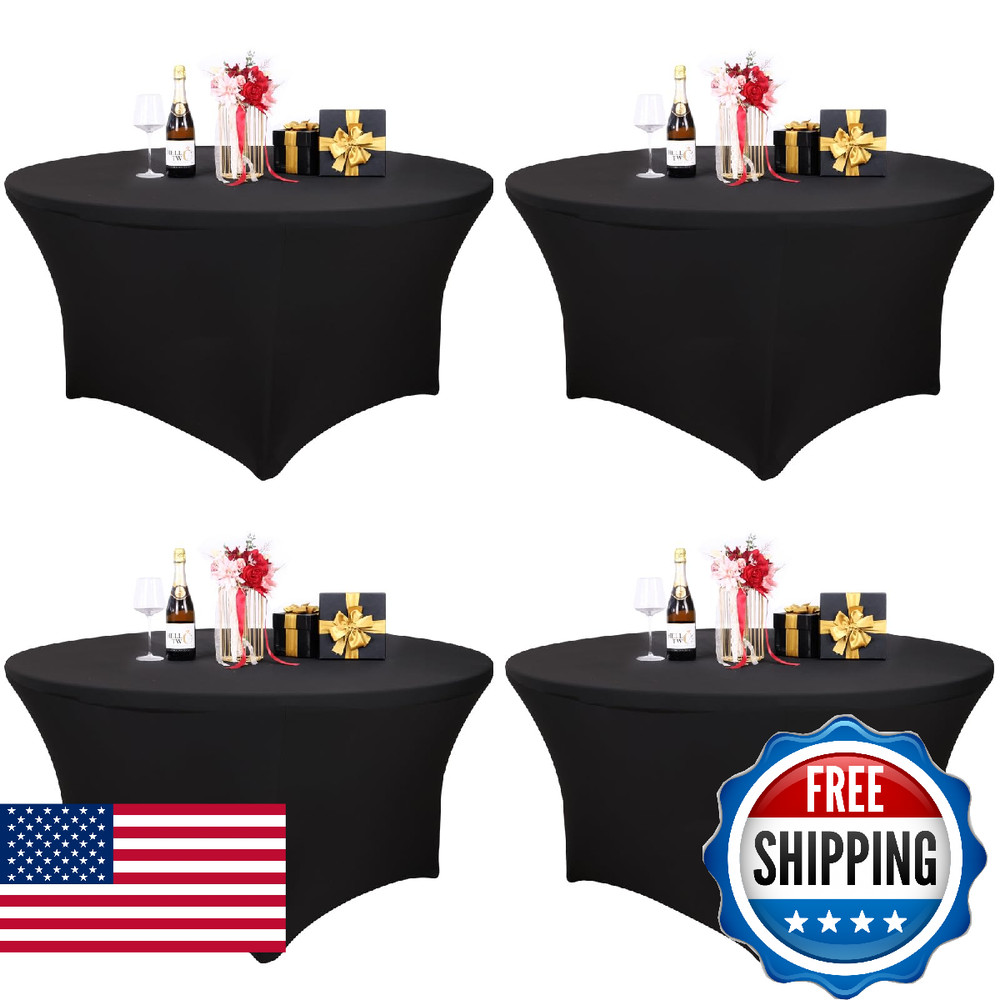 Fixwal 4 Pack 60 Inch Round Tablecloth, Fitted Spandex Round Table Cloths – Wash