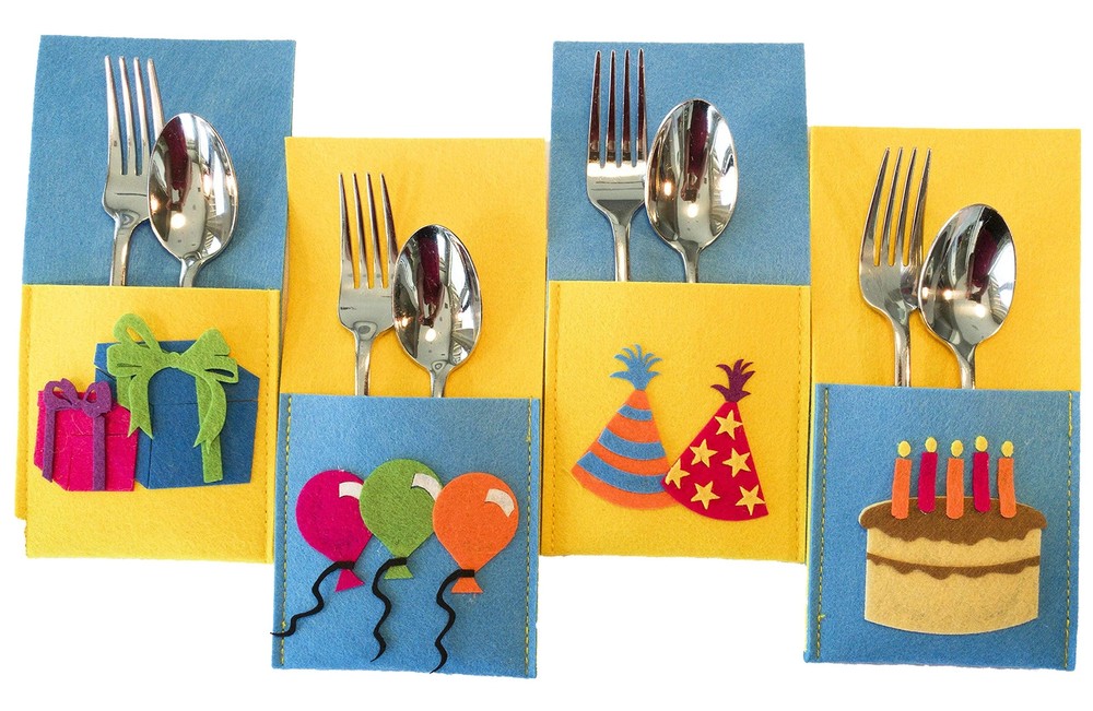 Birthday Table Decor Silverware Holders 8 Pack, Fun and Colorful Party Decora…