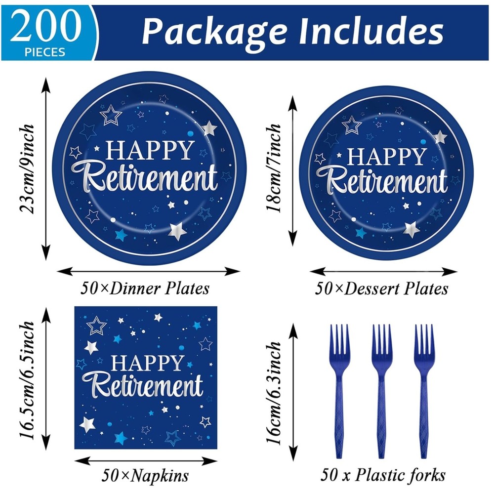 Silver Blue Retirement Dinnerware Set for 50 Guests