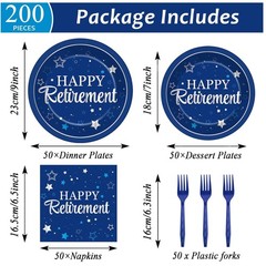 Silver Blue Retirement Dinnerware Set for 50 Guests