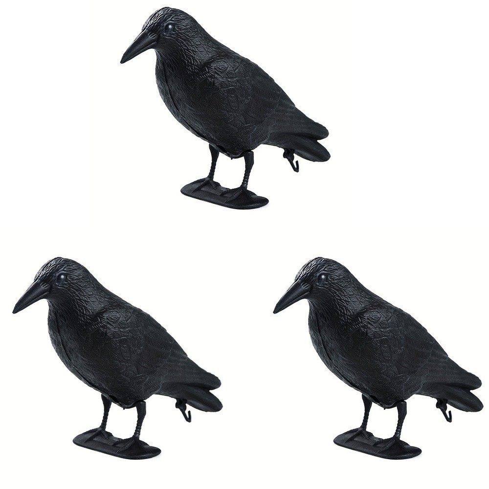 Black Plastic Raven Scarer for Balcony Garden Roof Windowsill 32.5x22cm