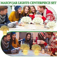 Mason Jar Table Centerpiece Set of 6 With White Hydrangea artificial Flowers …