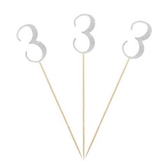 3rd Birthday Centerpiece Sticks Number 3 Table Topper Silver Glitter 12 PCS