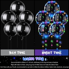 50 Pack LED Light Up BoBo Balloons 20″ Party Birthday Transparent Bubble Balloon