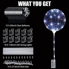 LED Balloons Light Up, 10 Pack LED Balloons with Sticks, 20 Inch Clear Bobo B…