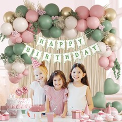 Pink and Sage Green Birthday Decorations with Light Pink Sage Green Sand Whit…
