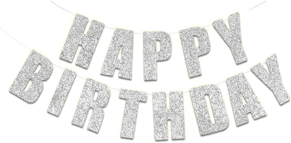 Happy Birthday Banner Silvery Sign Party Decorations Custom