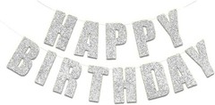 Happy Birthday Banner Silvery Sign Party Decorations Custom