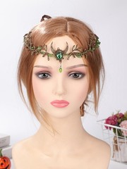 Fantasy Forest Fairy Moon Accessory – Green Gemstone Branch and Leaf Headband