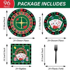 96 Pieces Casino Themed Party Tableware Set for Las Vegas Birthday Party Decorat
