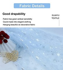 Sheer Fabric, Snowflake Silver Foil Organza Fabric, Snowflake 59″ x 118″ Blue