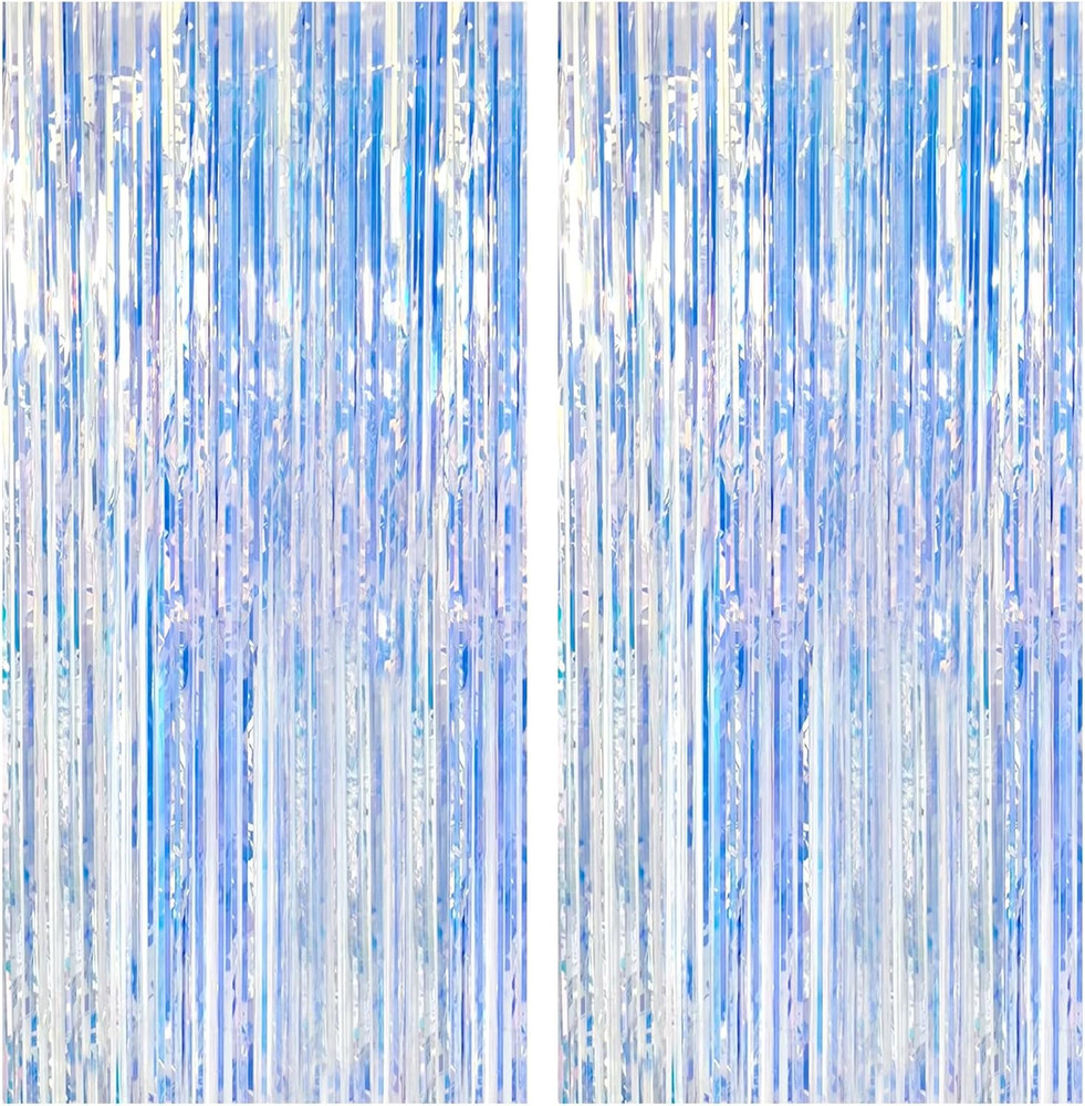 2 Pack Iridescent Party Backdrop Decorations Tinsel Curtain Birthday Decorations