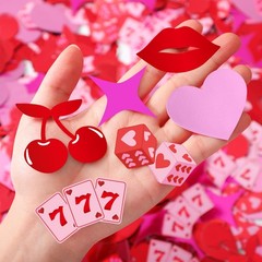 600 Pcs Lucky in Love Bachelorette Confetti Red and Pink Cute Cherry Table Co…